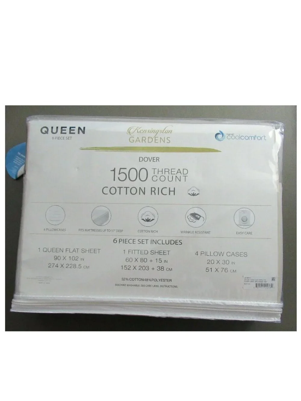 Kensington Garden Dover 1500 Thread Count 6-Piece Queen Sheet Set, Gray